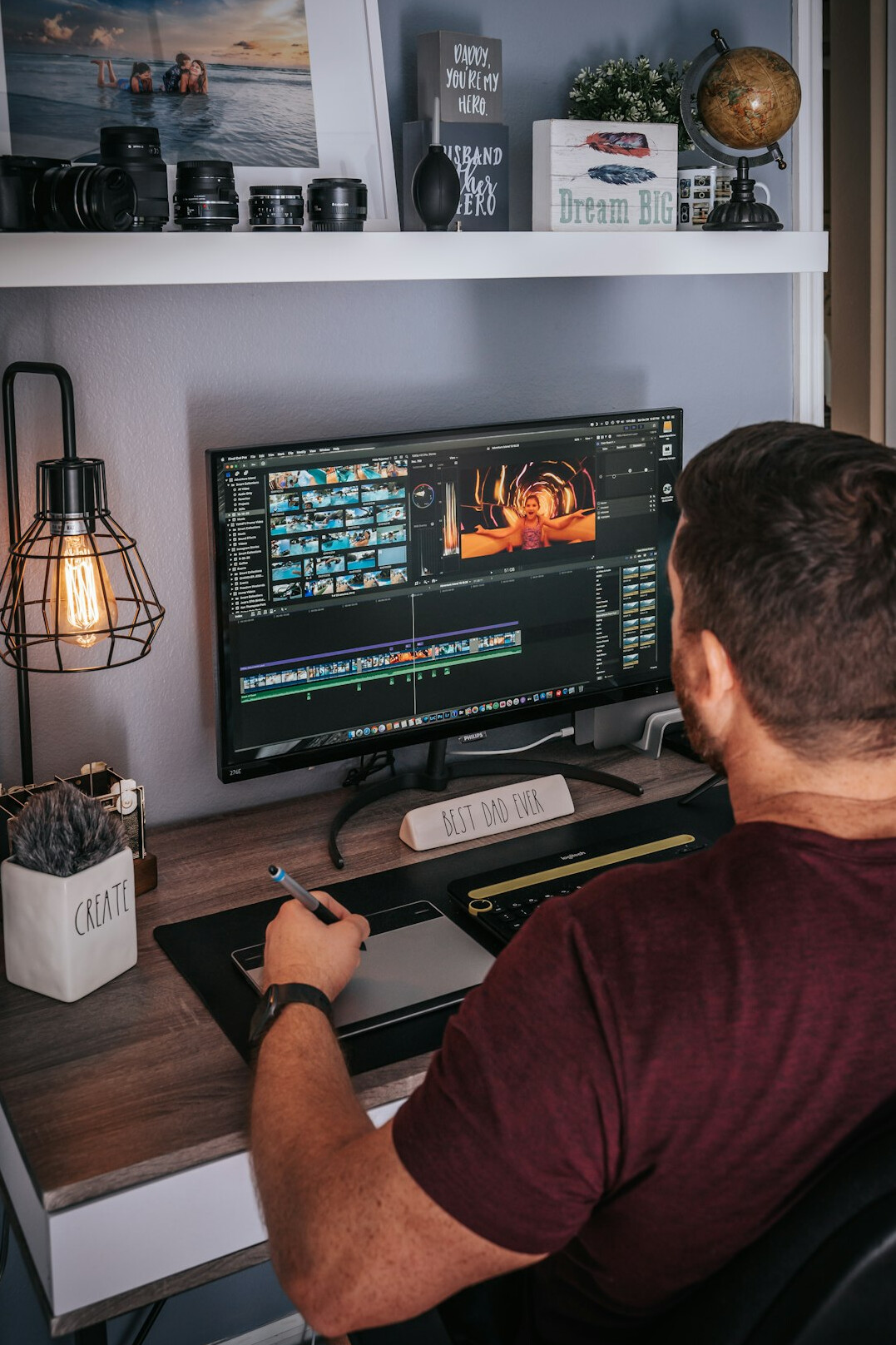 film editor at computer