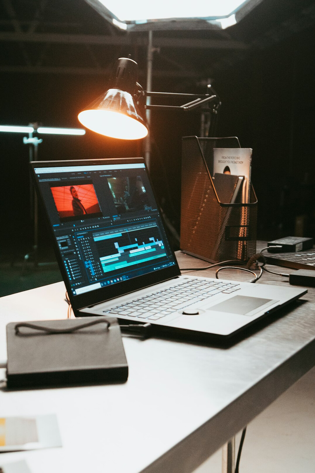 film editing on laptop