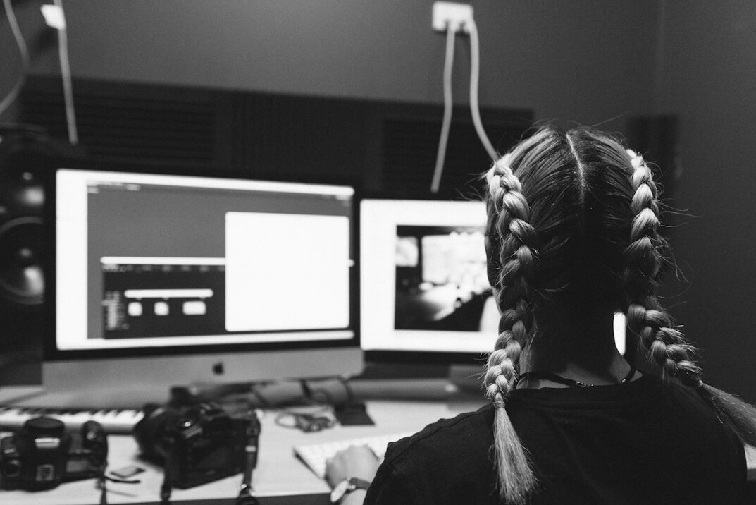 film editor at computer